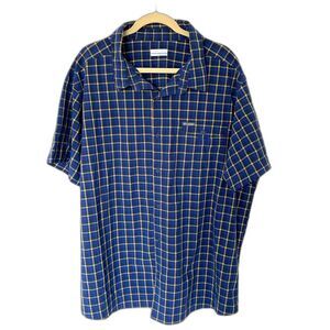 Columbia Omni-Shade Blue Check Short Sleeve Button Up Shirt Plus Size Hiking XXL